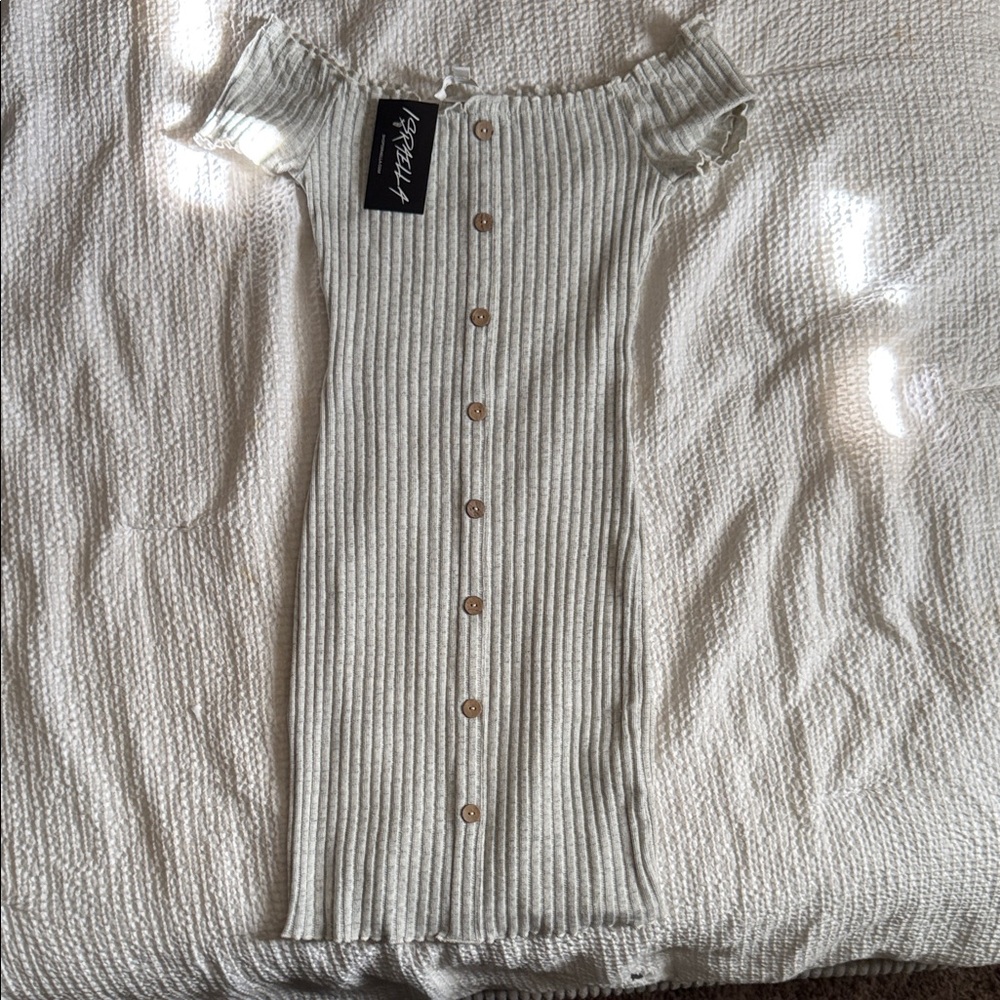 Stylish Off-Shoulder Ribbed Mini Dress in Cream